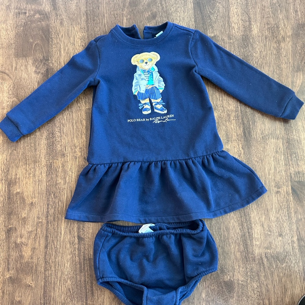 Ralph Lauren Kids Navy Blue Dress with Bear Design